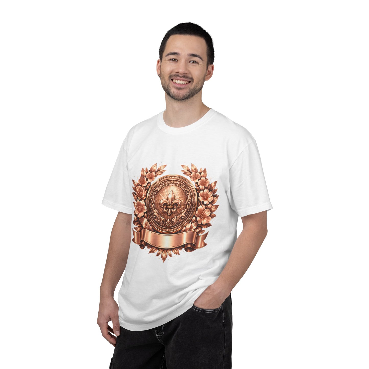 Vintage Fleur-de-Lis Crest T-Shirt — Bronze Laurel Emblem Tee