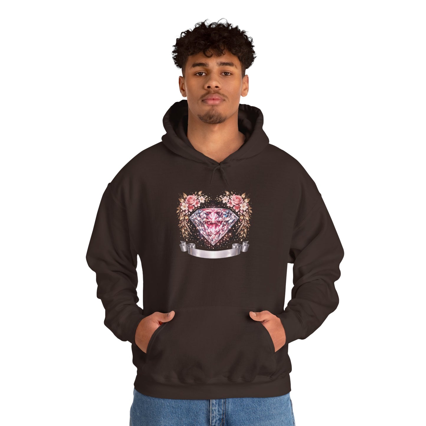 Hoodie — Pink Diamond Heart Floral Crest Hoodie