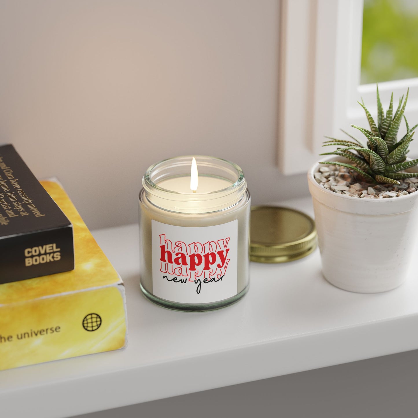 Happy New Year Typography Candle | Coconut Apricot Wax Jar