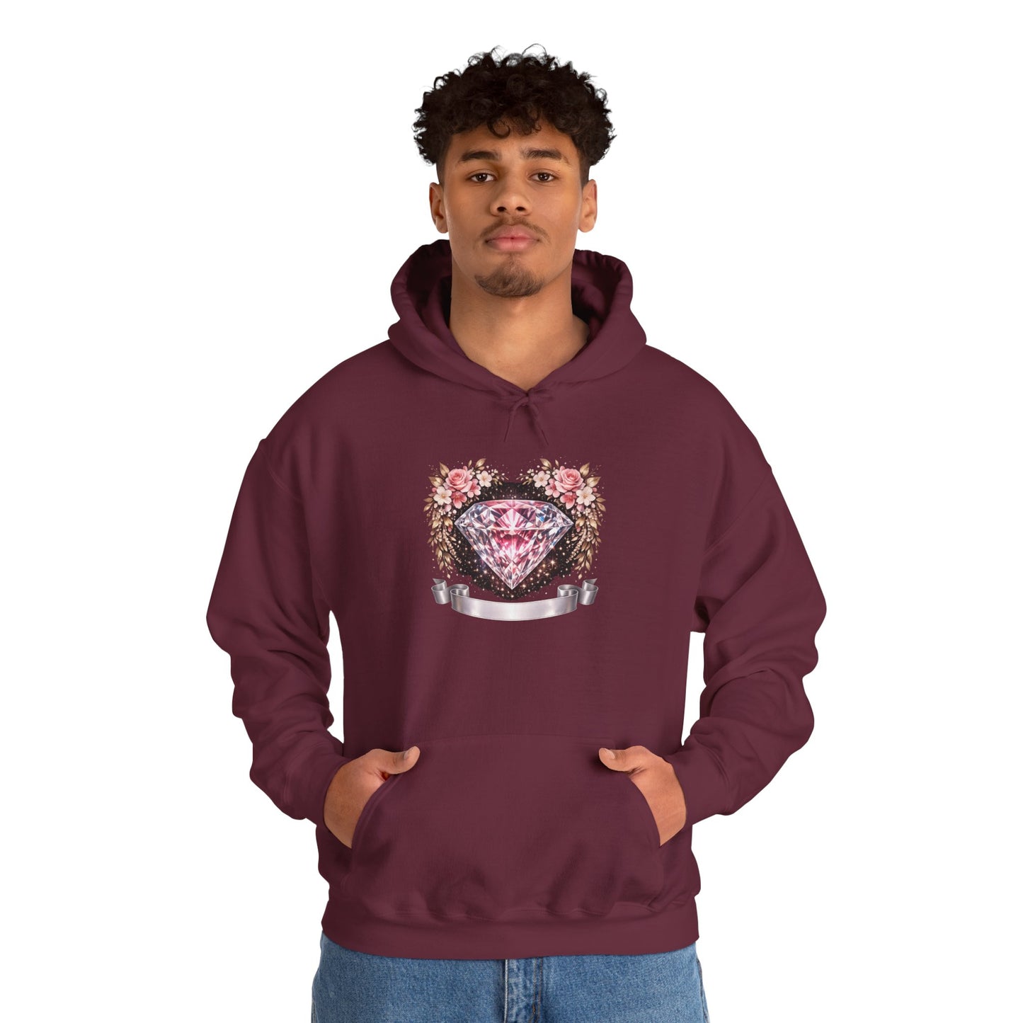 Hoodie — Pink Diamond Heart Floral Crest Hoodie