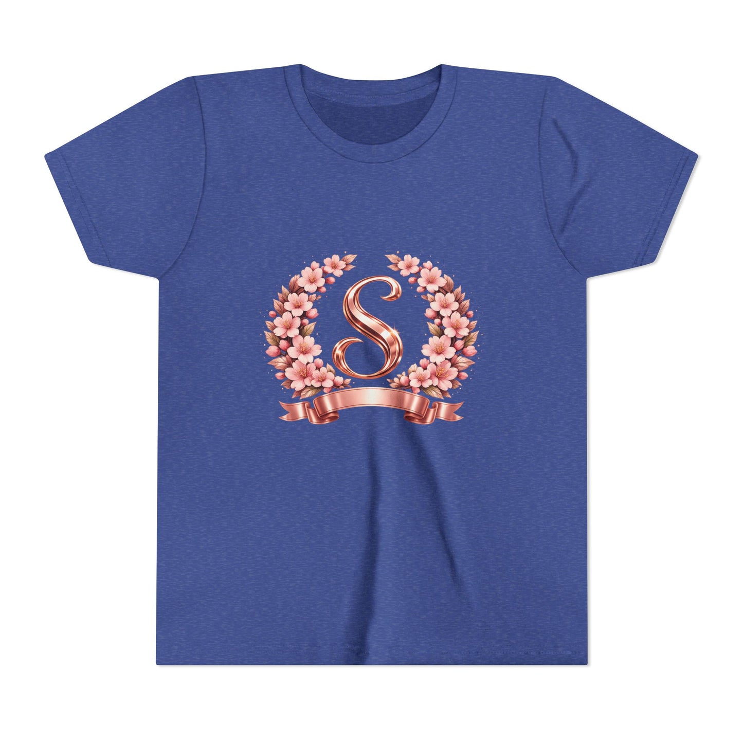 Youth Tee — Rose Gold Floral Monogram 'S' Shirt