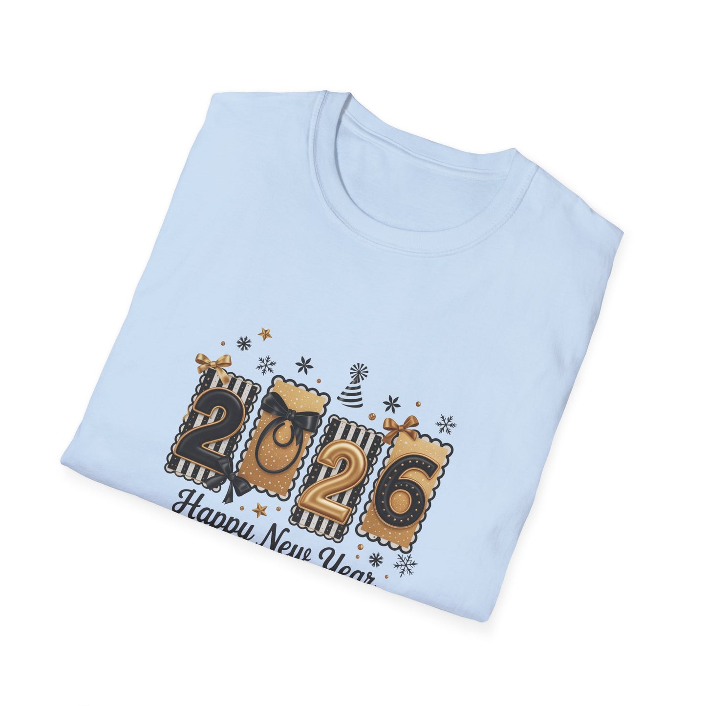 2026 Happy New Year T-Shirt — Gold Confetti Celebration Tee