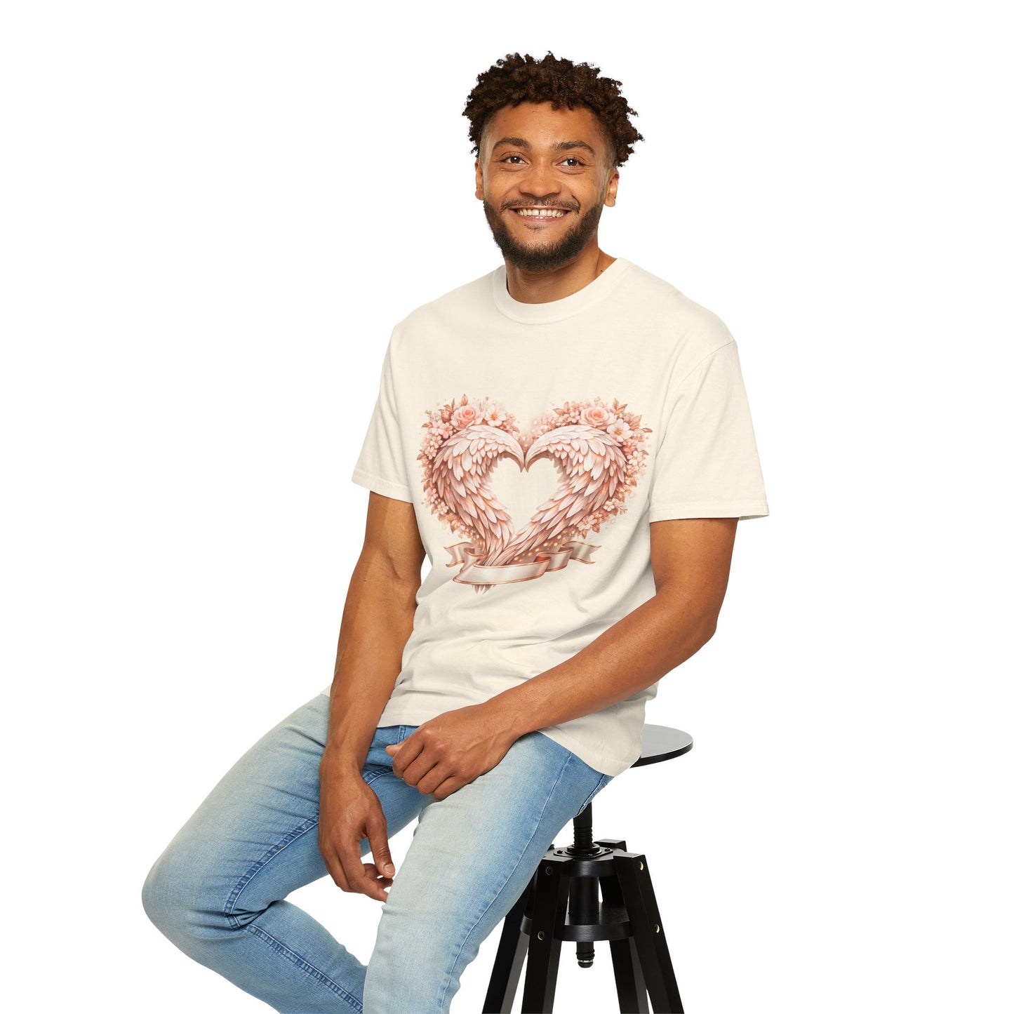 Angel Wing Heart T-Shirt — Floral Ribbon Love Graphic Tee