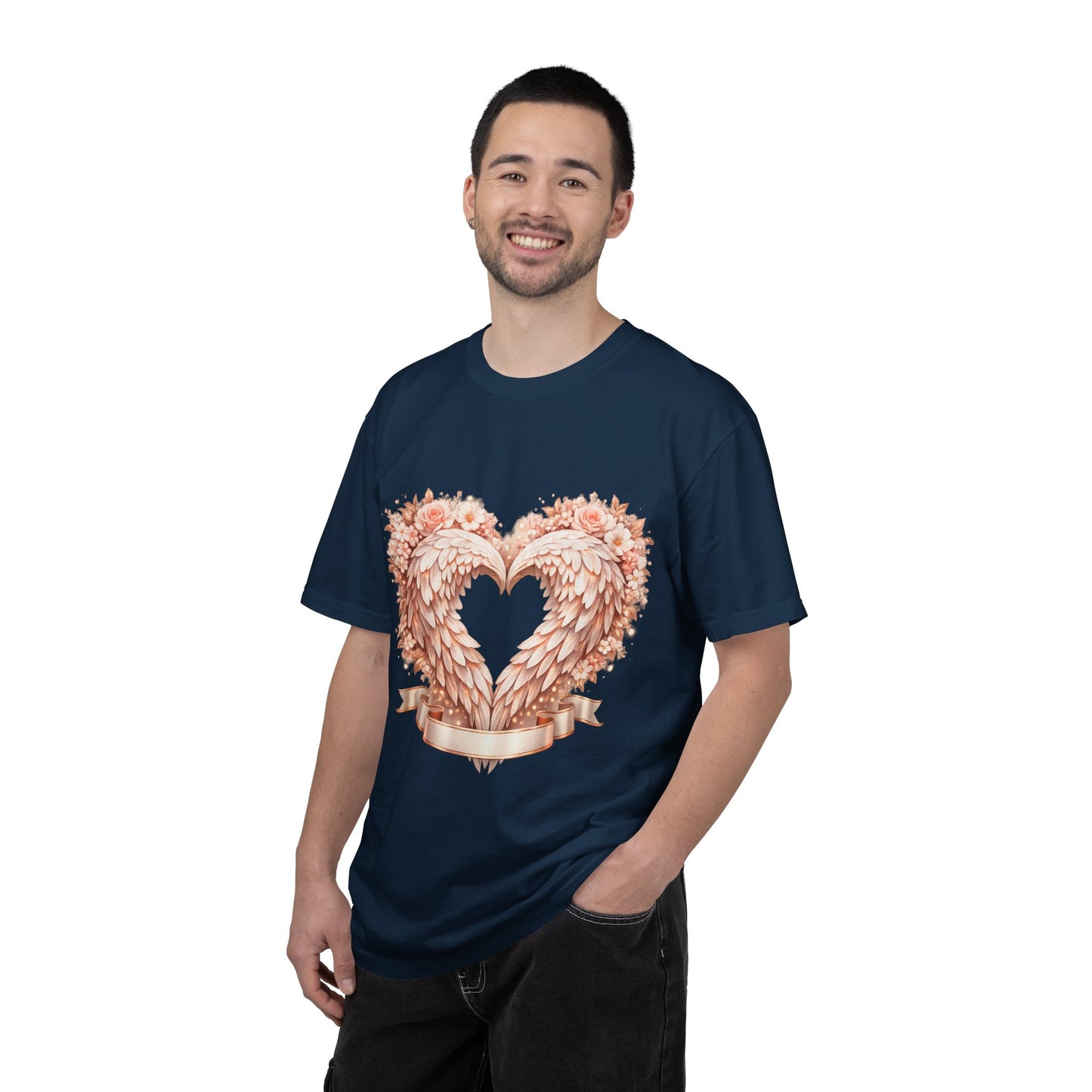 Angel Wing Heart T-Shirt — Floral Ribbon Love Graphic Tee