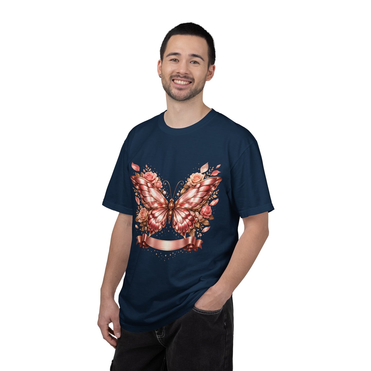 Rose Gold Butterfly T-Shirt — Floral Ribbon Graphic Tee