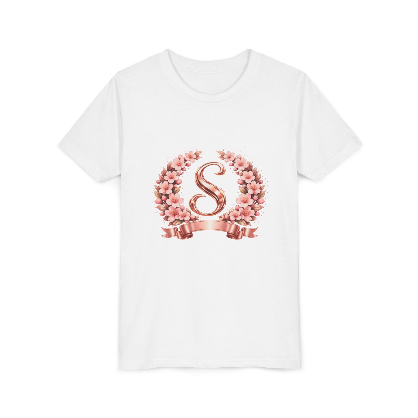 Youth Tee — Rose Gold Floral Monogram 'S' Shirt