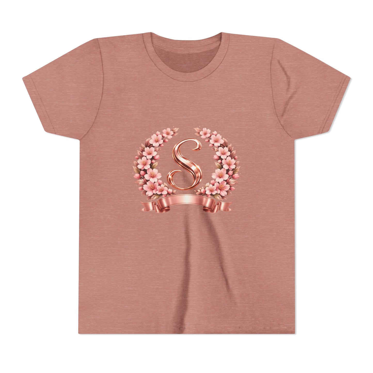 Youth Tee — Rose Gold Floral Monogram 'S' Shirt