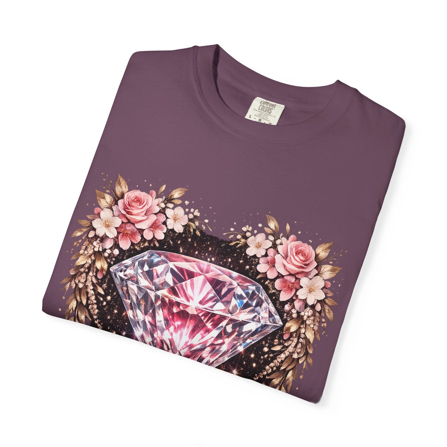 Pink Diamond Floral T-Shirt — Sparkling Gem Graphic Tee
