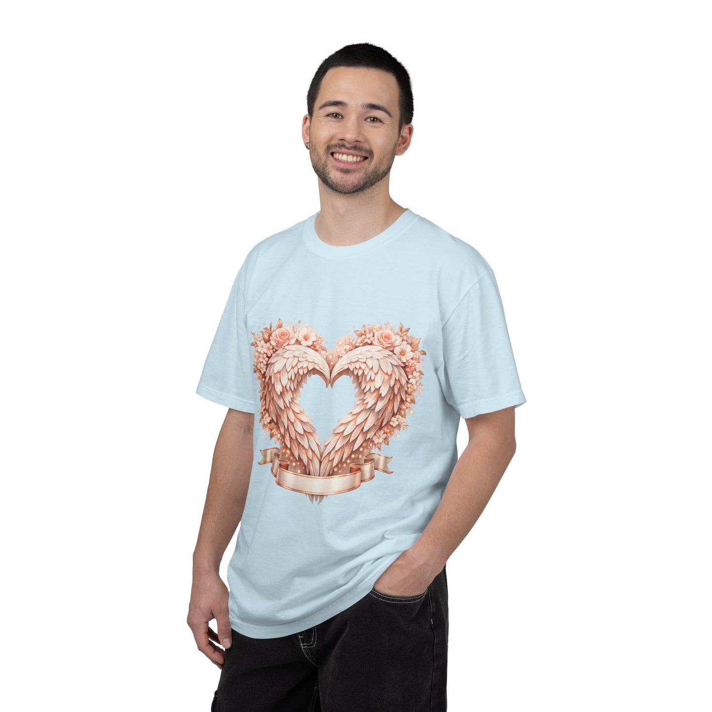 Angel Wing Heart T-Shirt — Floral Ribbon Love Graphic Tee