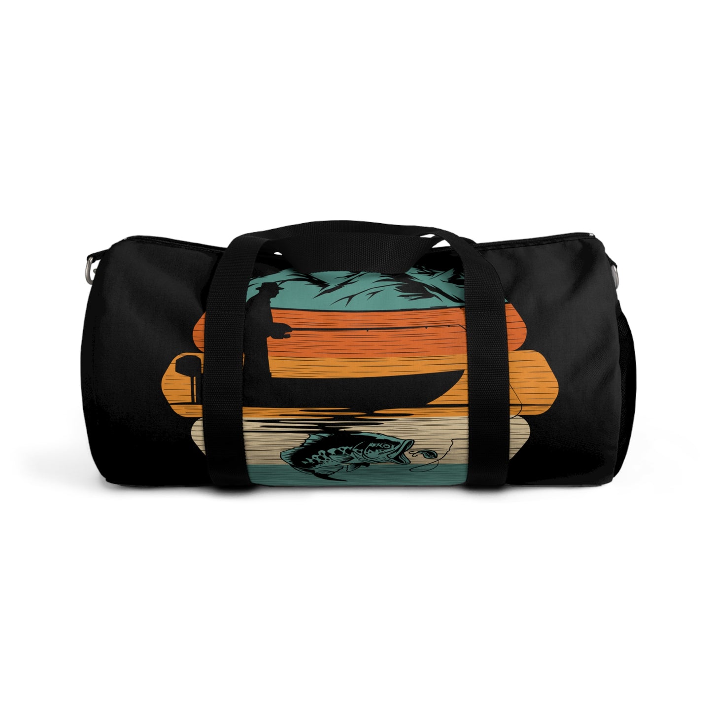Retro Fishing Scene Duffel Bag | Vintage Boat Bass Graphic