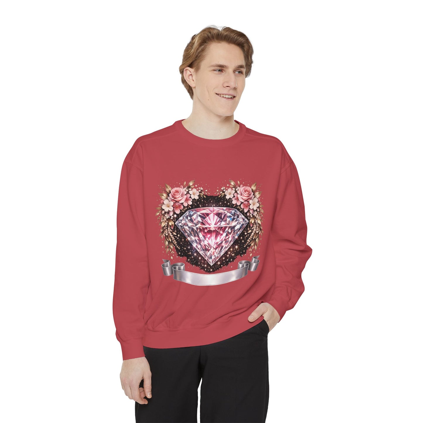 Diamond Floral Sweatshirt — Pink Gem Graphic Crewneck