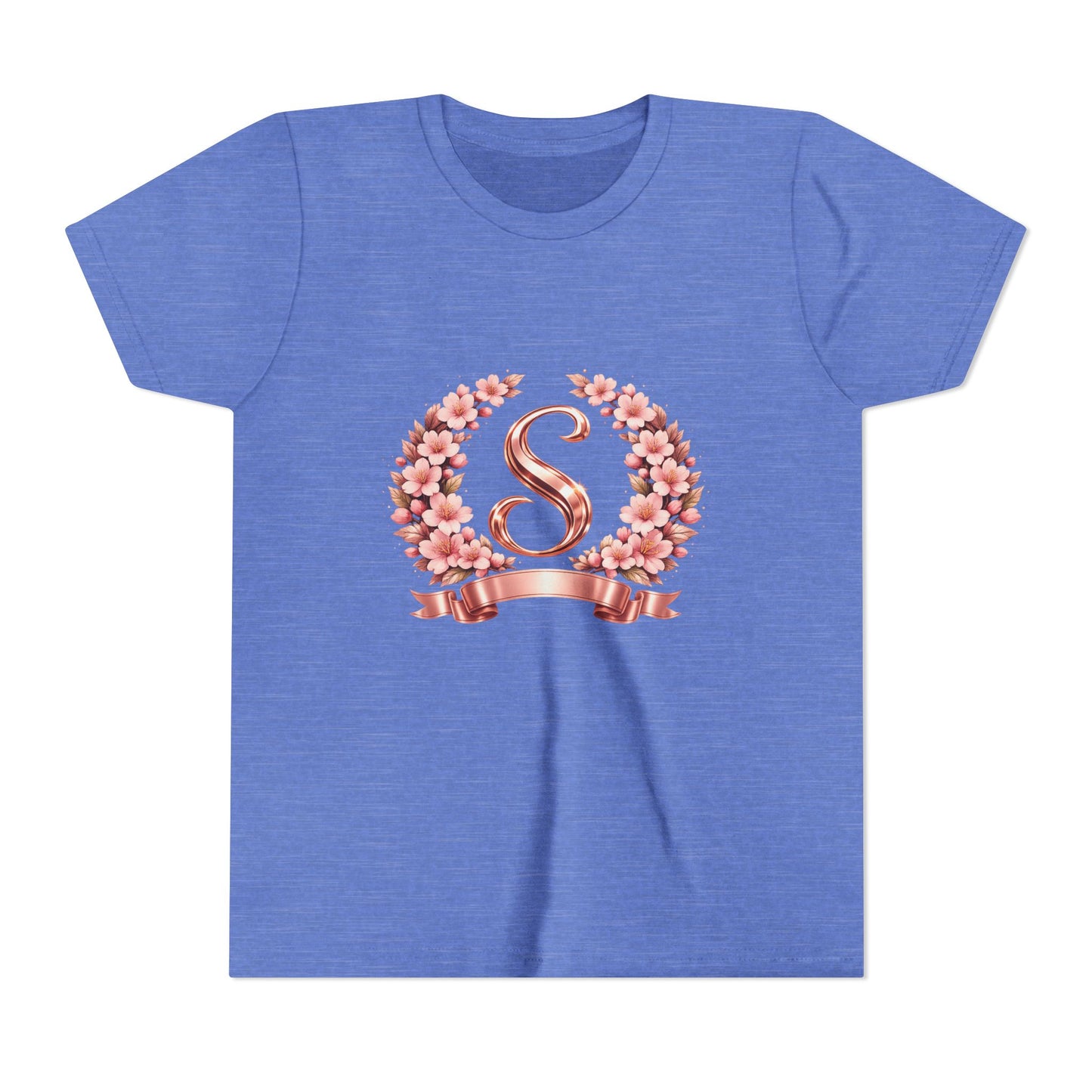 Youth Tee — Rose Gold Floral Monogram 'S' Shirt
