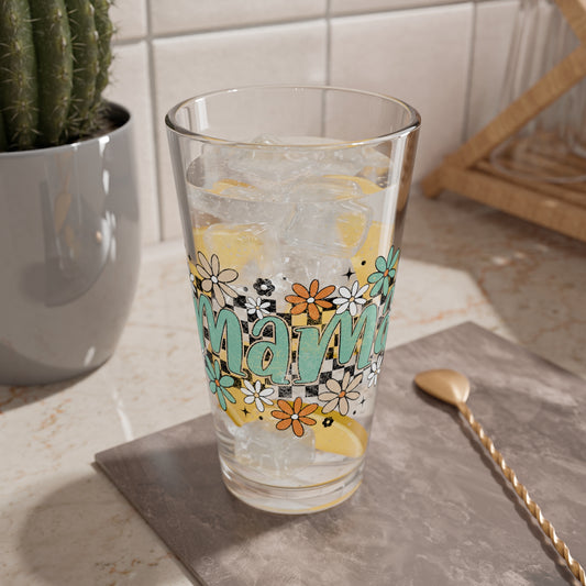 Mama Floral Script Mixing Glass | 16oz Flower Pattern Pint Glass
