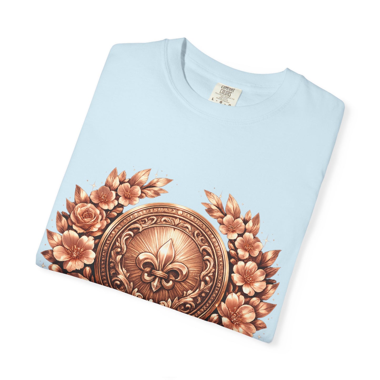 Vintage Fleur-de-Lis Crest T-Shirt — Bronze Laurel Emblem Tee