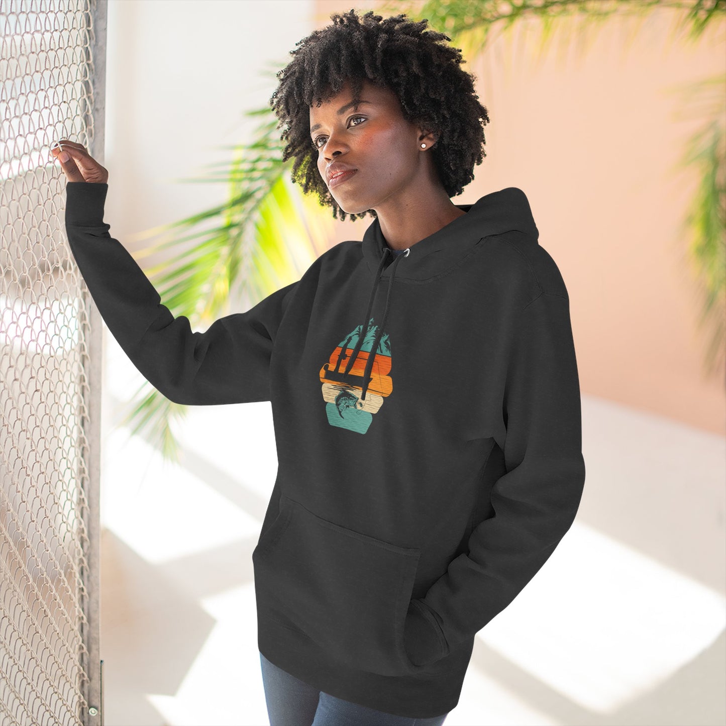 Sunset Surf Hoodie — Retro Palm Tree Surfing Graphic Hoodie
