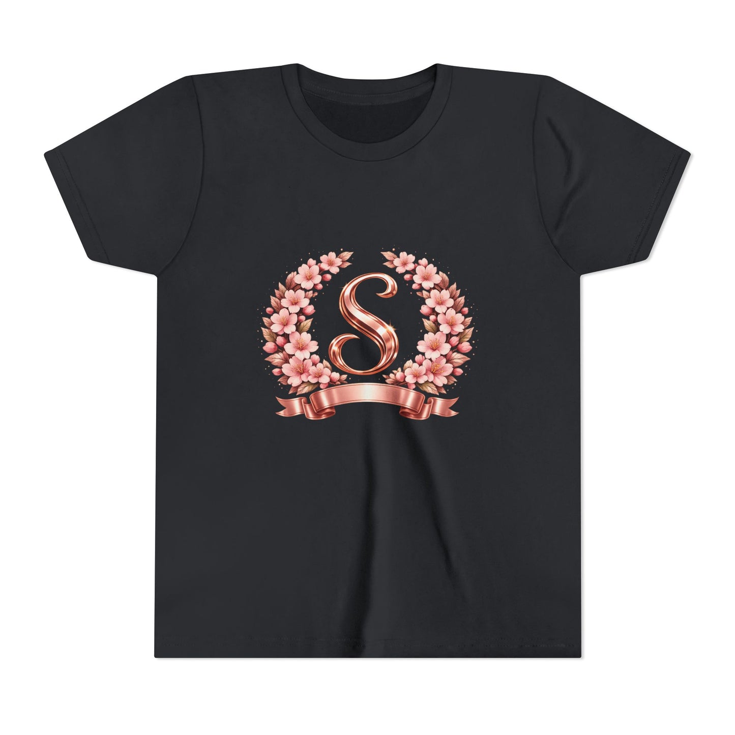 Youth Tee — Rose Gold Floral Monogram 'S' Shirt