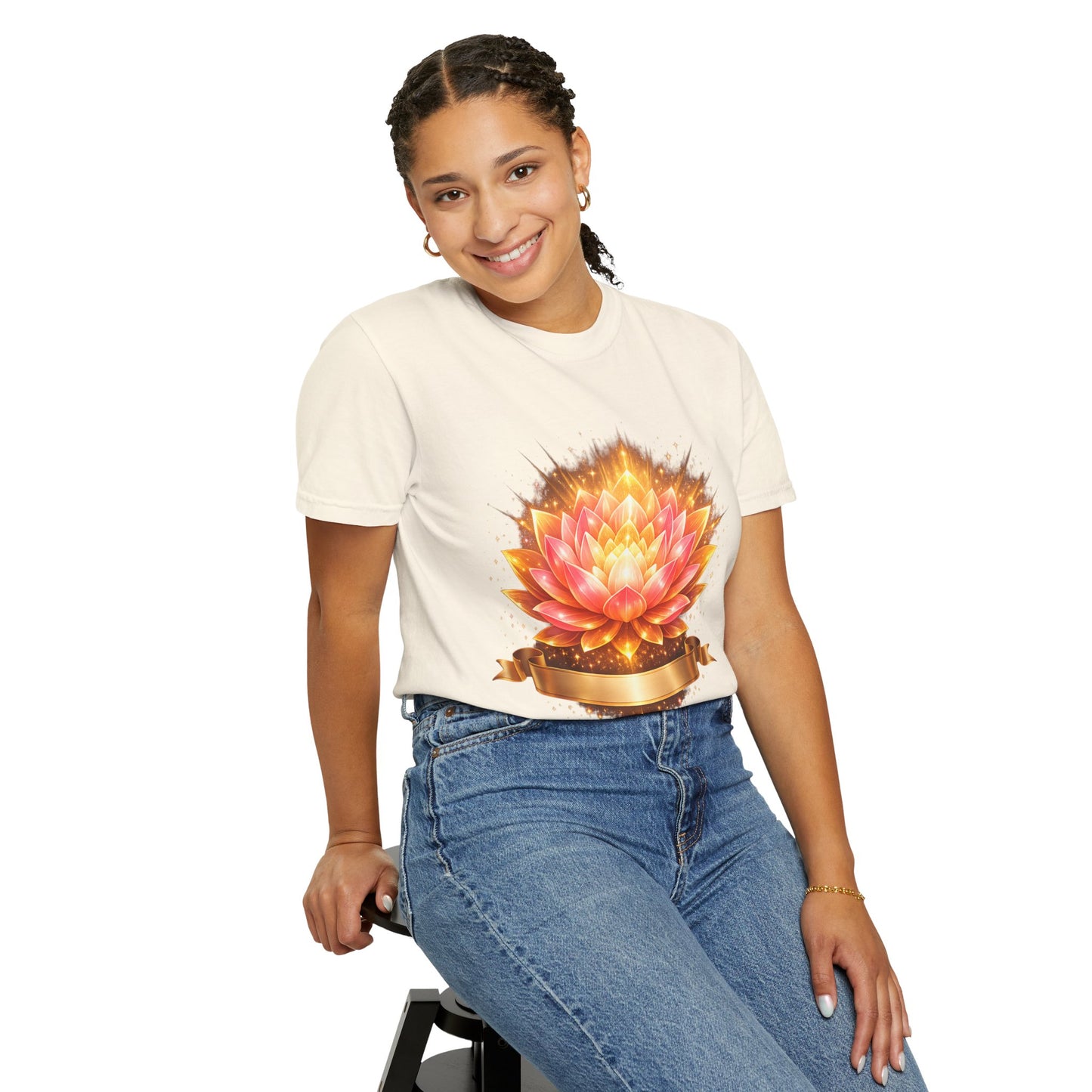 Lotus Bloom Graphic T-Shirt — Golden Floral Mandala Tee