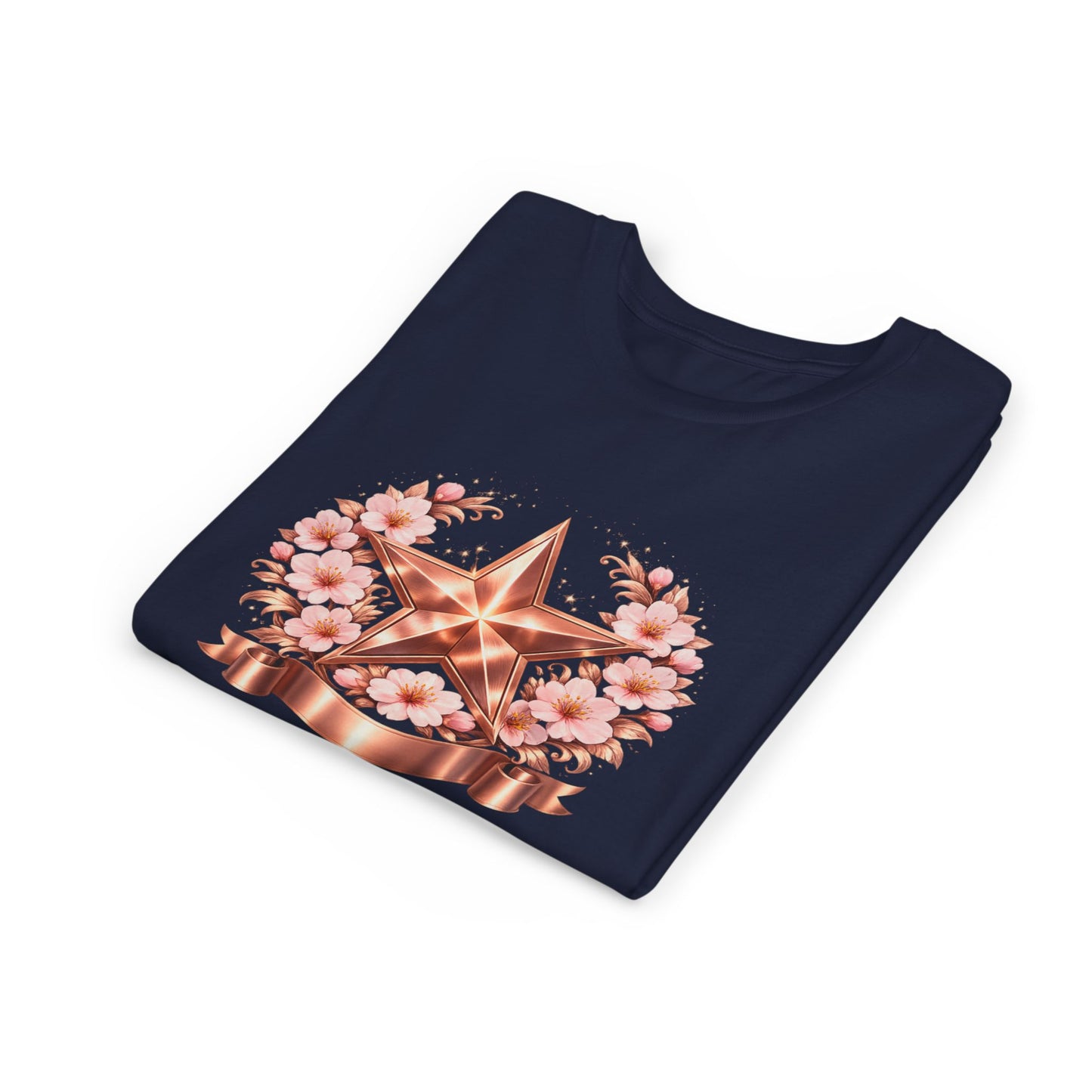 Youth Tee — Rose Gold Star with Cherry Blossom Wreath